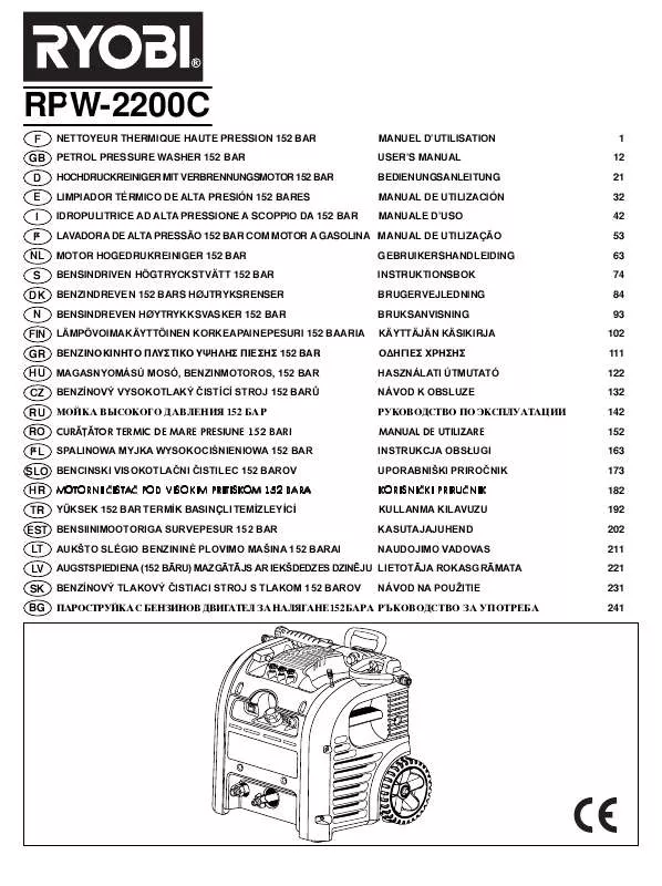 Mode d'emploi RYOBI RPW-2200C